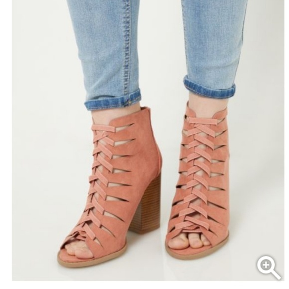 Pink Lace Up Block Heel Booties - Picture 8 of 8